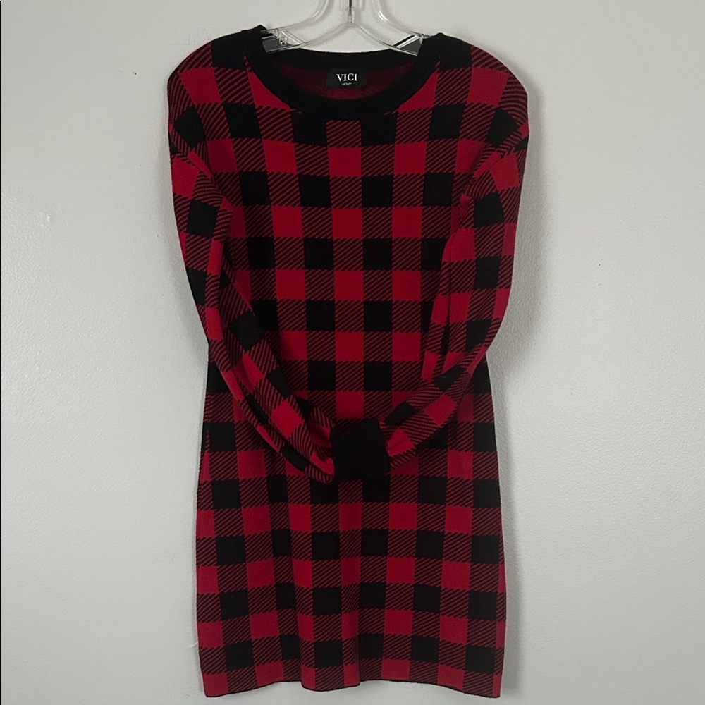 Vici Red and Black Checkered Knit Dress